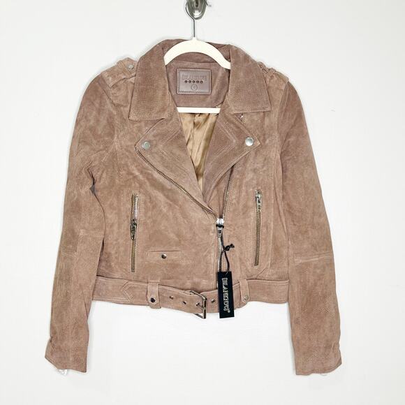 Blank NYC Womens Suede Moto Jacket Cropped Notch Collar Sand Stoner Small NWT - Picture 3 of 13